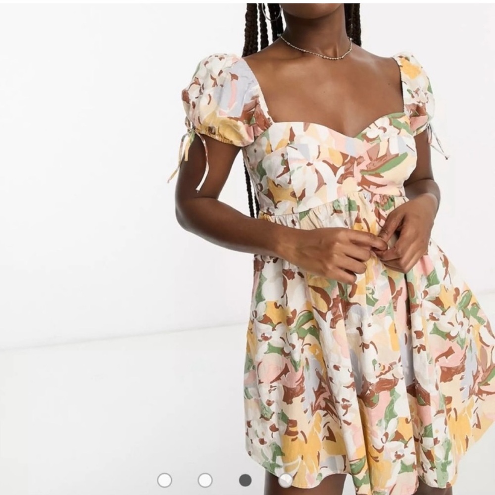 Abercrombie & Fitch Puff Sleeve Babydoll Mini Dress in Yellow Floral